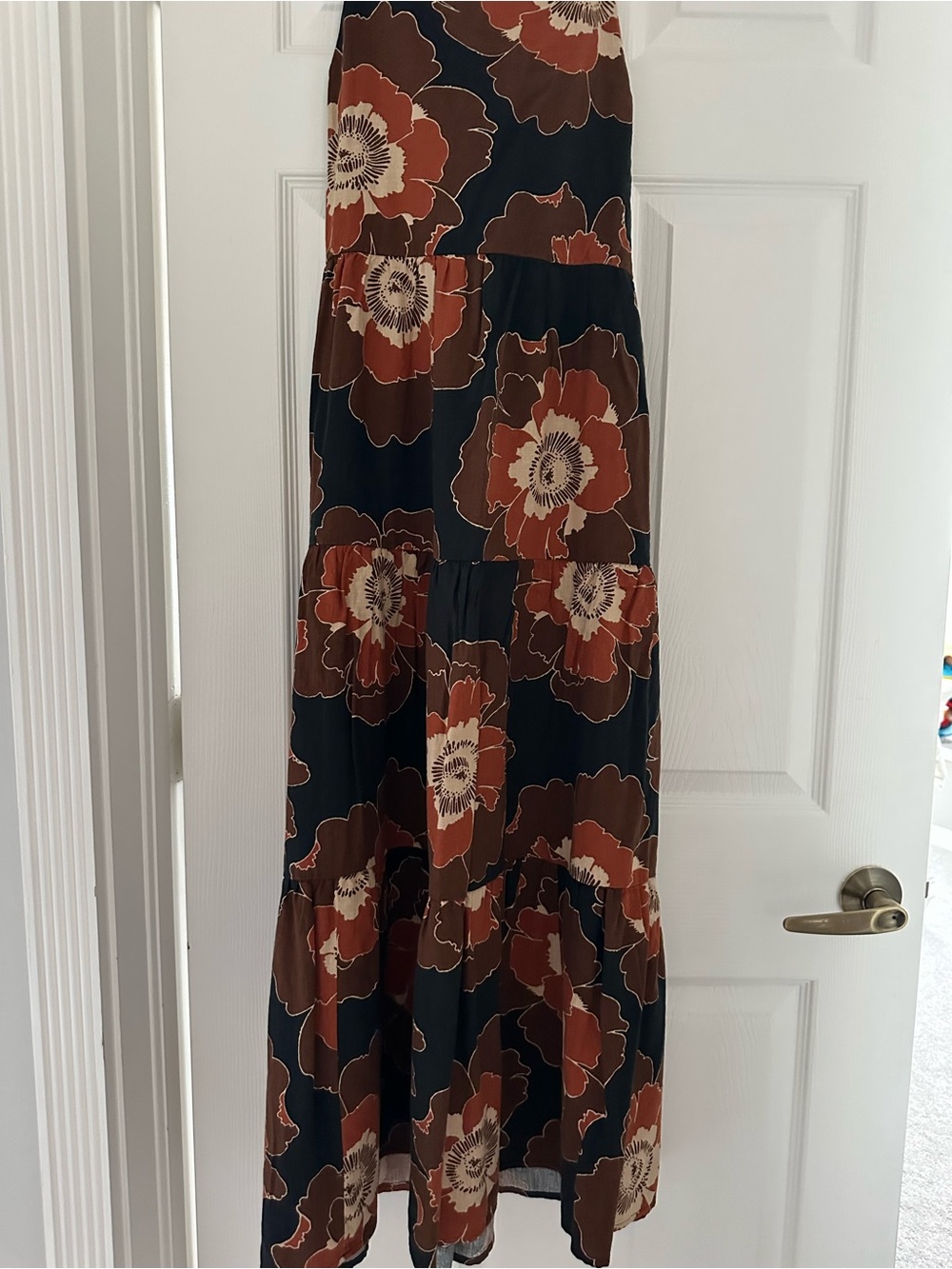 GAP Black Maxi Dress with Rust Floral Accents